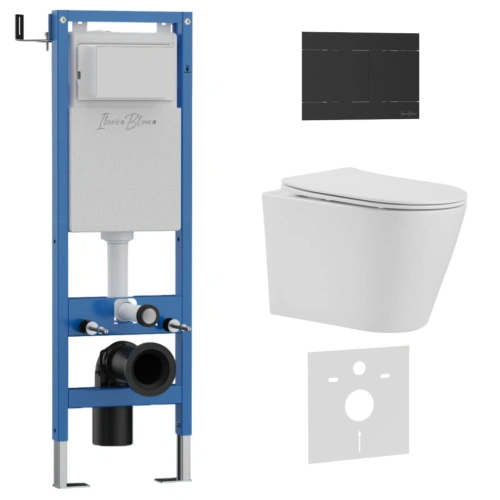 Комплект 3в1 IBERICA BLANCA инсталляция SILENCIO MINI, унитаз BURGOS ALTO белый, кнопка смыва INOX-R черный матовый (IB.001M.BRA.231.1504)