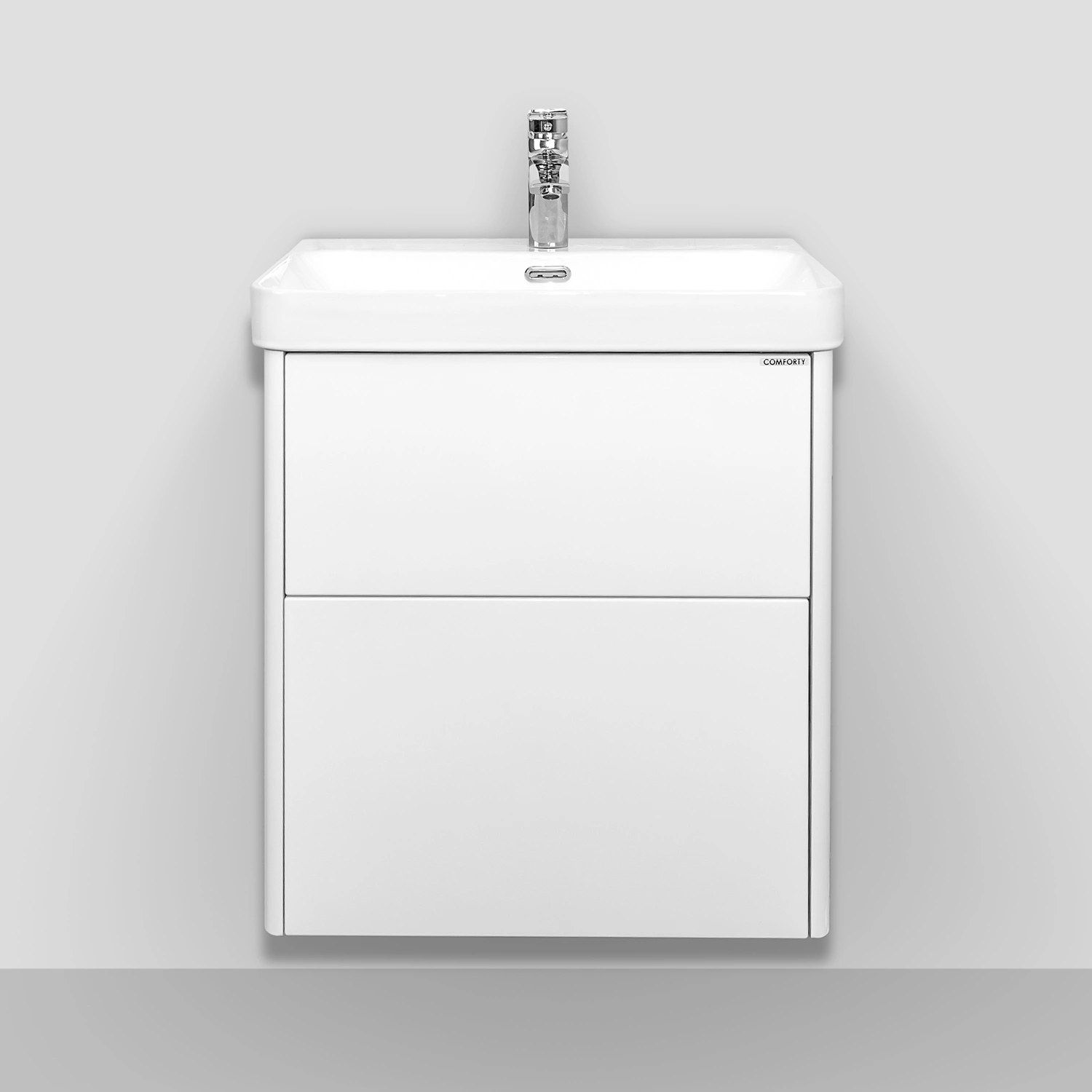 Тумба подвесная Comforty Сенеж-60 белый глянец с раковиной CF19595BX-60 от магазина Vanna-Vanna.ru!