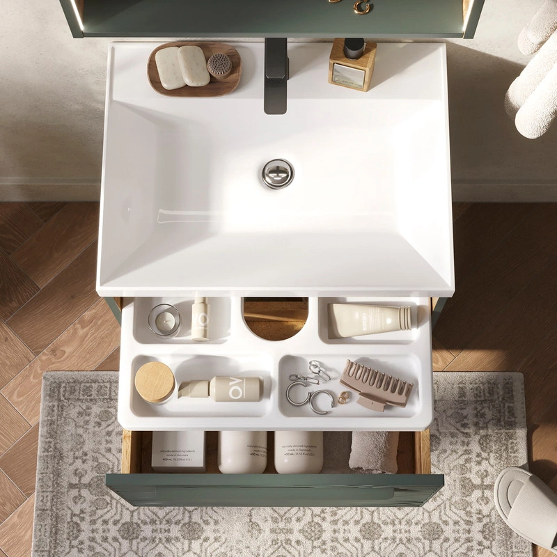 Тумба с раковиной EQUIL Gleam 60 подвесная, один ящик, зеленый камень/дуб вотан