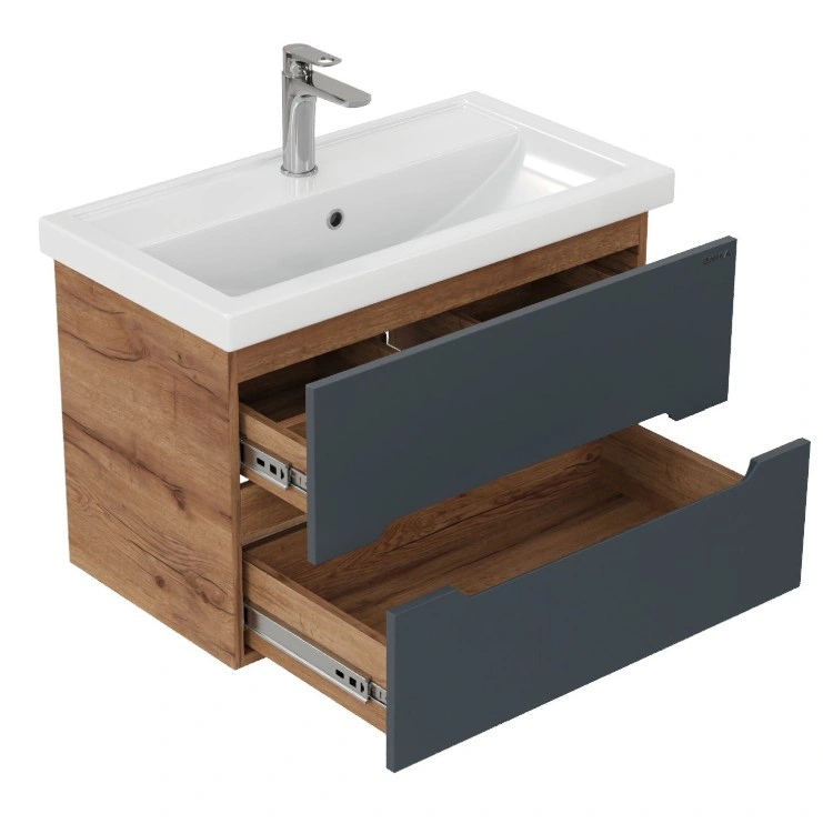 Тумба с раковиной Onika Айленд с раковиной Фостер 70 подвесной, графит/дуб крафт золотой от магазина Vanna-Vanna.ru!