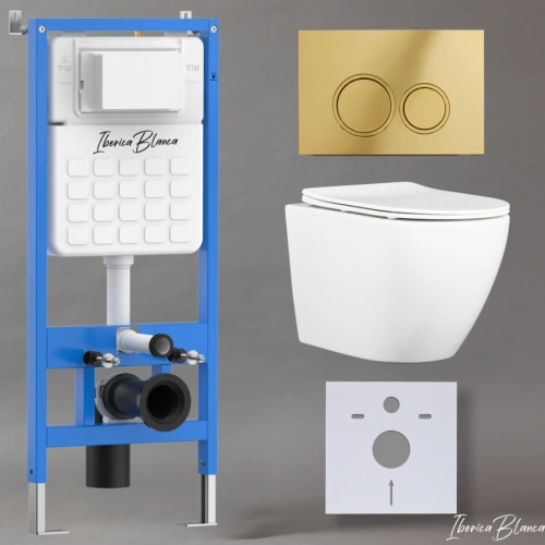 Комплект 3в1 IBERICA BLANCA инсталляция SILENCIO, унитаз BILBAO ALTO белый, кнопка смыва ESTI-O золото глянцевое (IB001.BLA.234.826) от магазина Vanna-Vanna.ru!