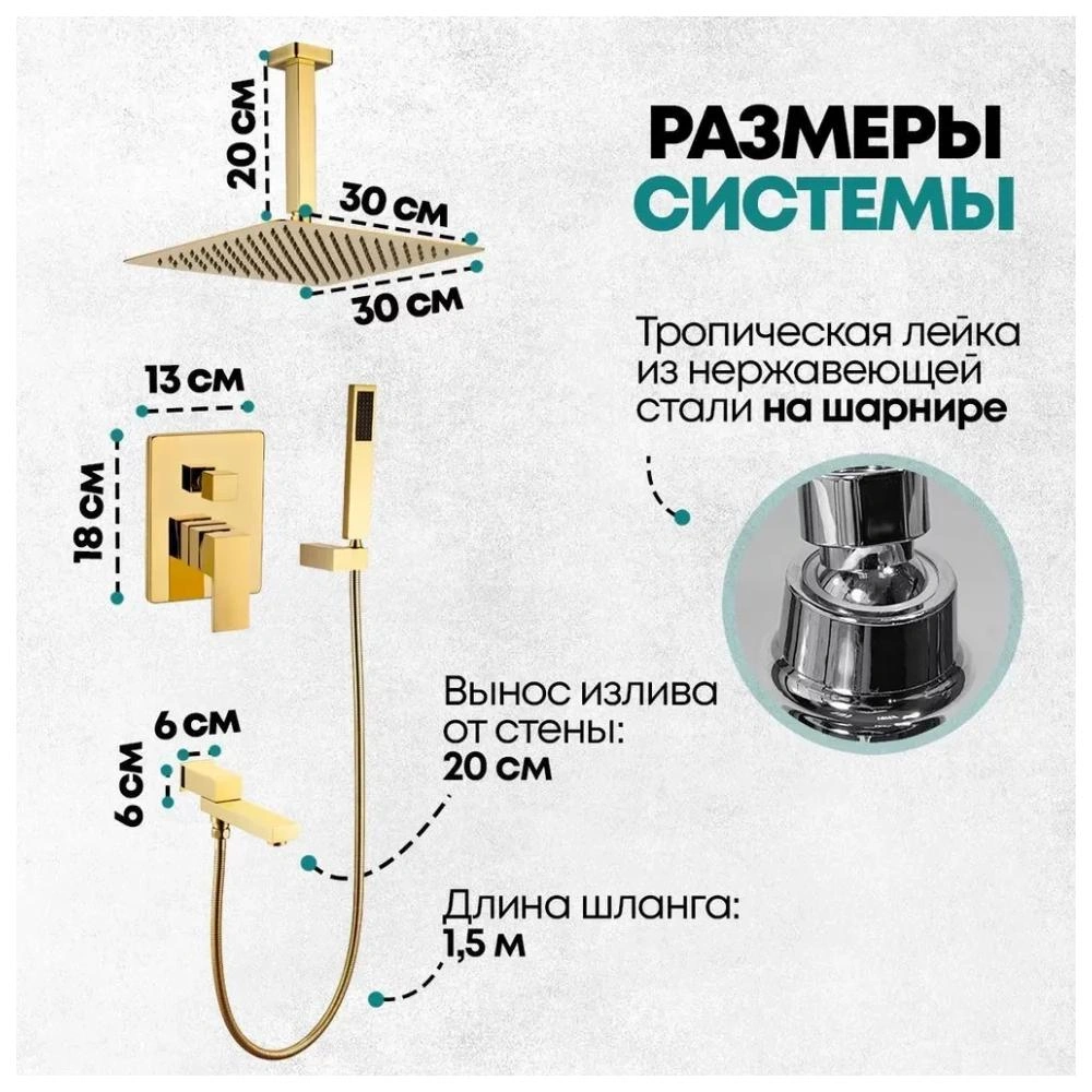 Душевая система встраиваемая Grocenberg GB5089GO-2, золото от магазина Vanna-Vanna.ru!