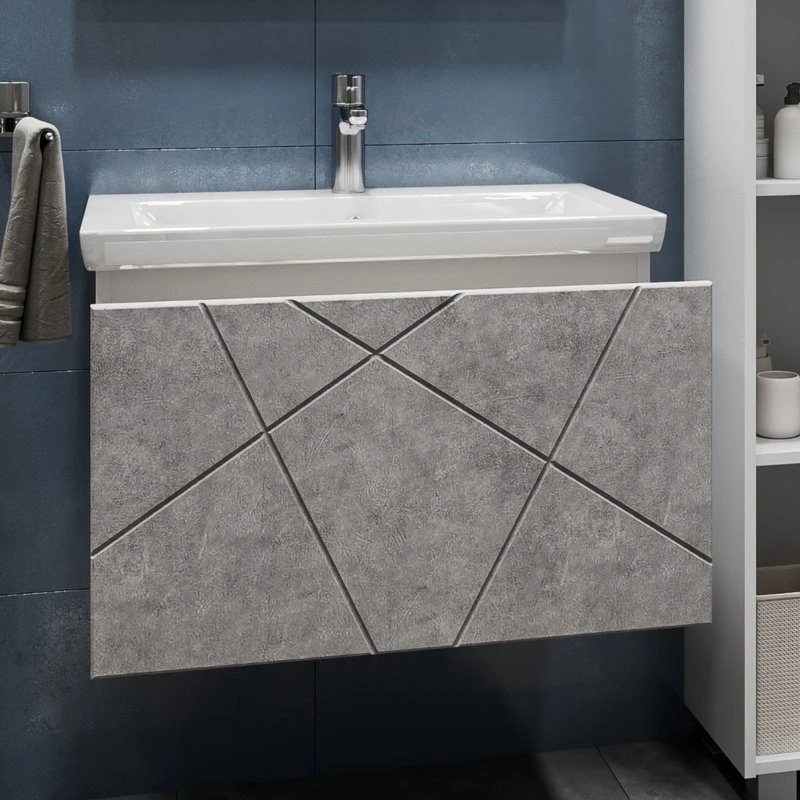 Тумба подвесная Vigo Geometry 70 с раковиной Фостер 70, бетон от магазина Vanna-Vanna.ru!