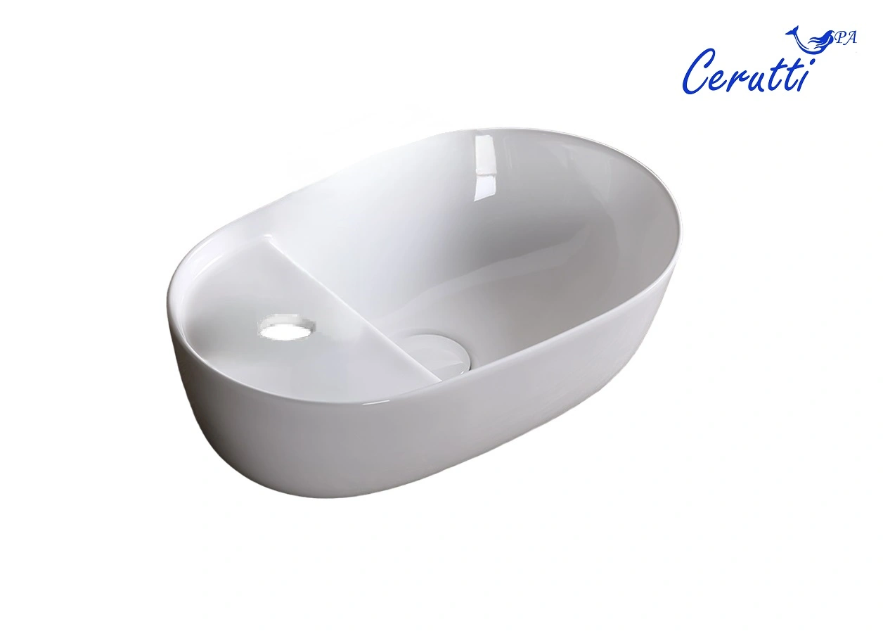 Раковина Ceruttispa CR0050 накладная, белая, овальная, под смеситель 420х270х135 от магазина Vanna-Vanna.ru!