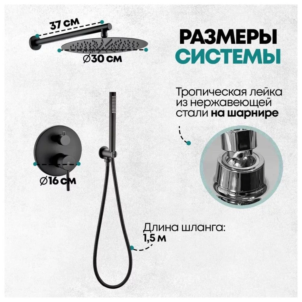 Душевая система встраиваемая (без излива) Grocenberg GB5099BL-3, черный от магазина Vanna-Vanna.ru!