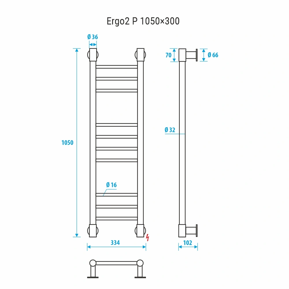 Полотенцесушитель электрический Energy Ergo2 P 1050x300 черный матовый, "лесенка" прямая, узкий, скрытый/наружный монтаж от магазина Vanna-Vanna.ru!