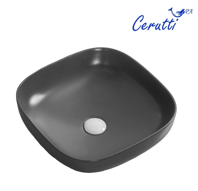 Раковина Ceruttispa CR2677 накладная, черный матовый, квадратная 420х420х140 от магазина Vanna-Vanna.ru!