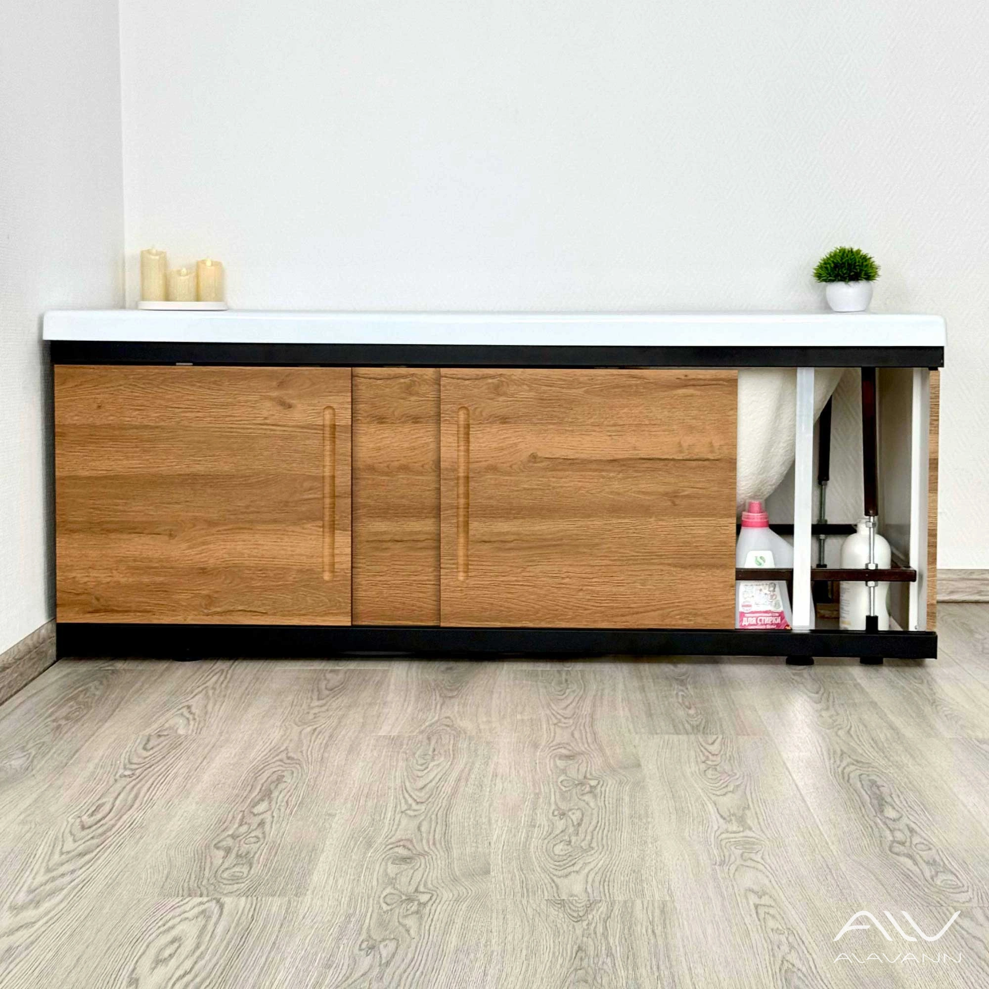 Экран под ванну Alavann Alt Black 150 дуб, раздвижной  от магазина Vanna-Vanna.ru!