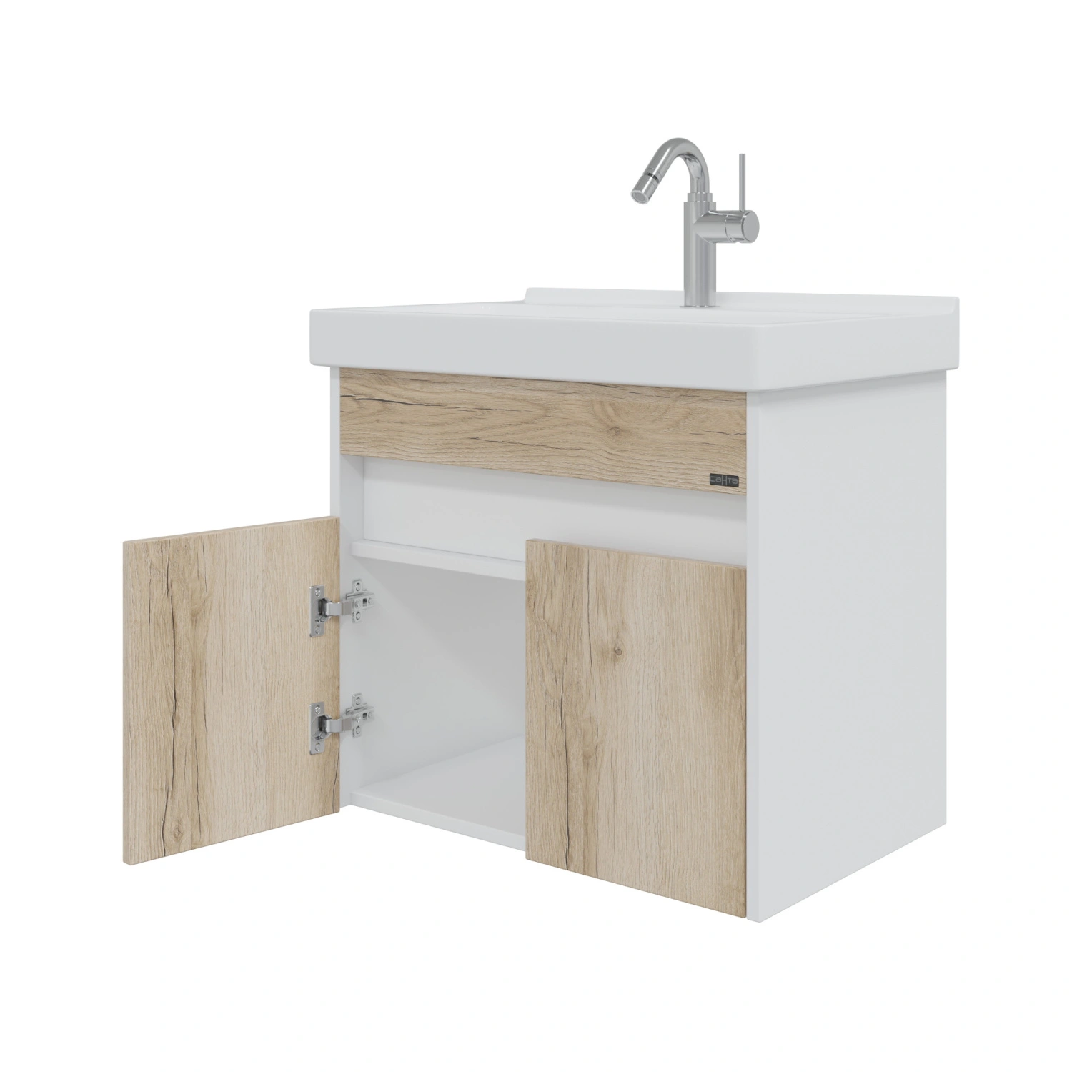 Тумба подвесная Санта Мира 60 с раковиной Fest 60, австрийский дуб, белый от магазина Vanna-Vanna.ru!