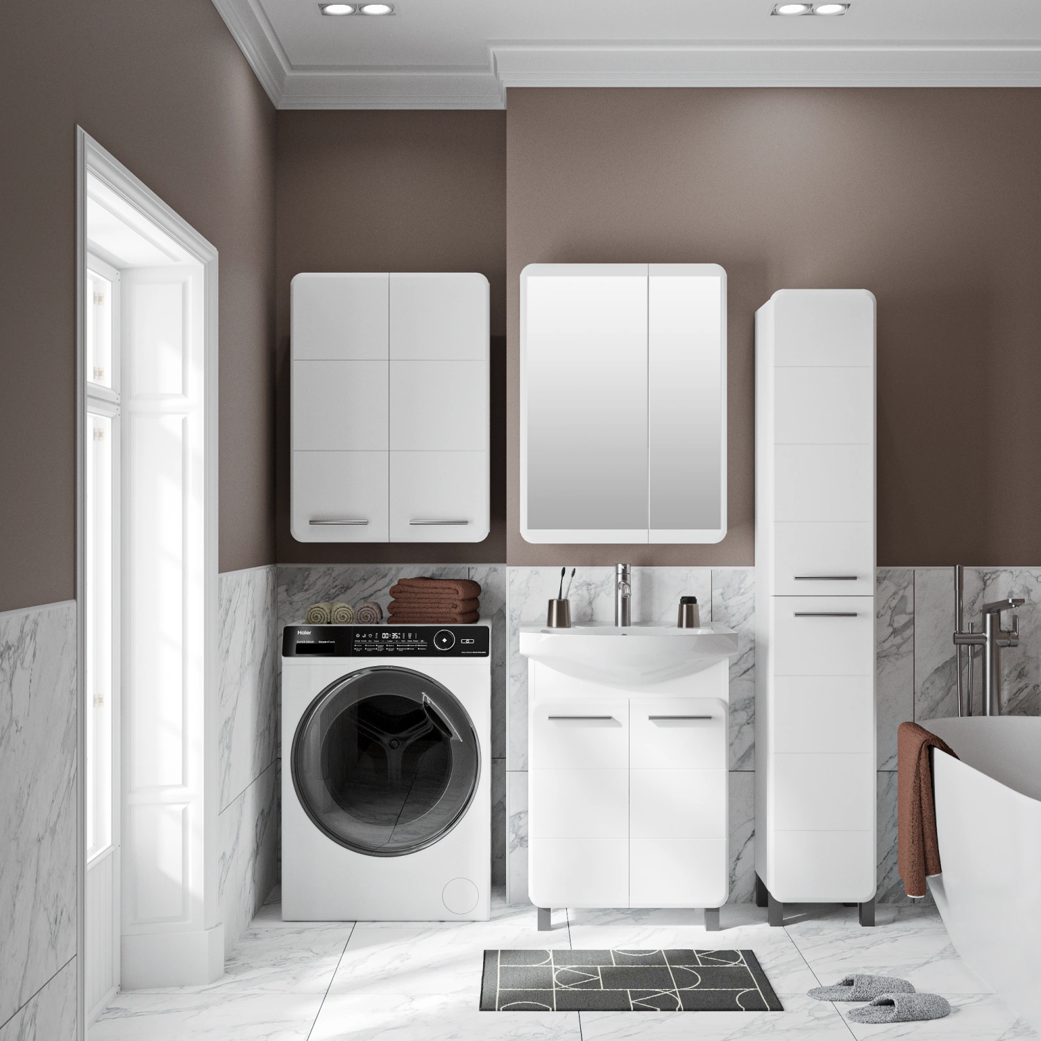 Тумба напольная Runo Эрика 60 с раковиной Элеганс 60, белый от магазина Vanna-Vanna.ru!