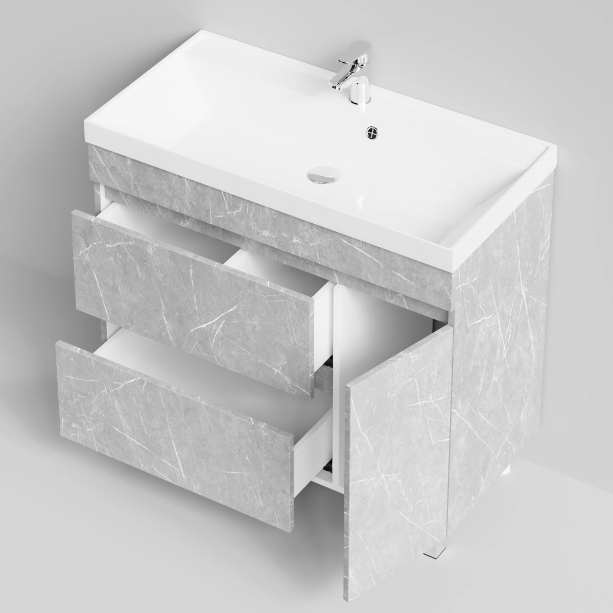 Тумба с раковиной Vod-ok Бест 90 правая дверь, напольная, Мрамор Белый софт тач от магазина Vanna-Vanna.ru!