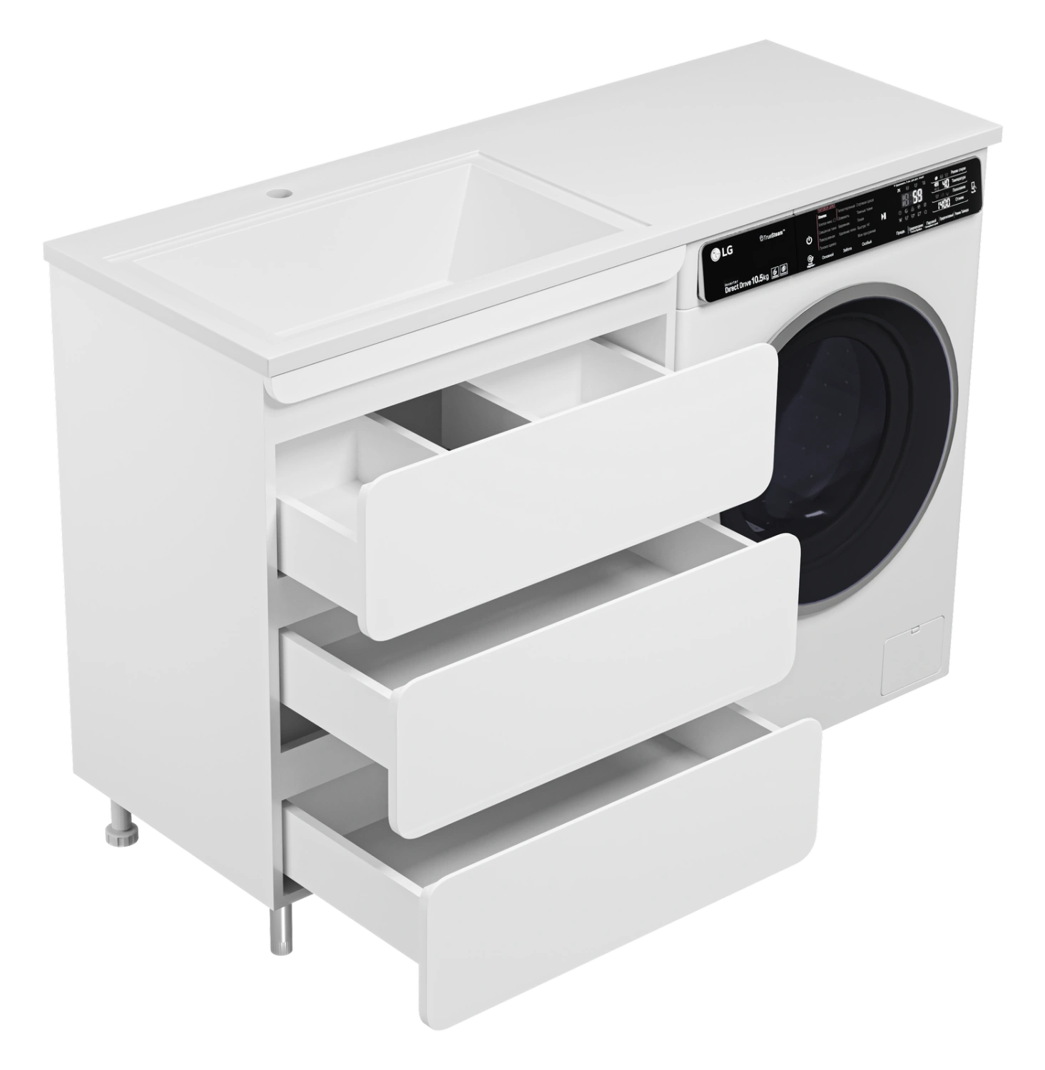 Тумба с раковиной Misty Чегет 70 под стиральную машину, с раковиной Misty Гавана 130 R, белый от магазина Vanna-Vanna.ru!