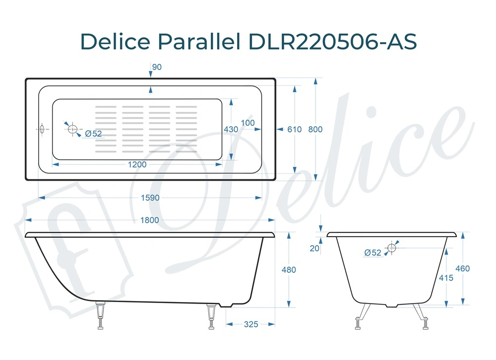 Ванна чугунная Delice Parallel 180х80 DLR220506-AS с антискользящим покрытием от магазина Vanna-Vanna.ru!