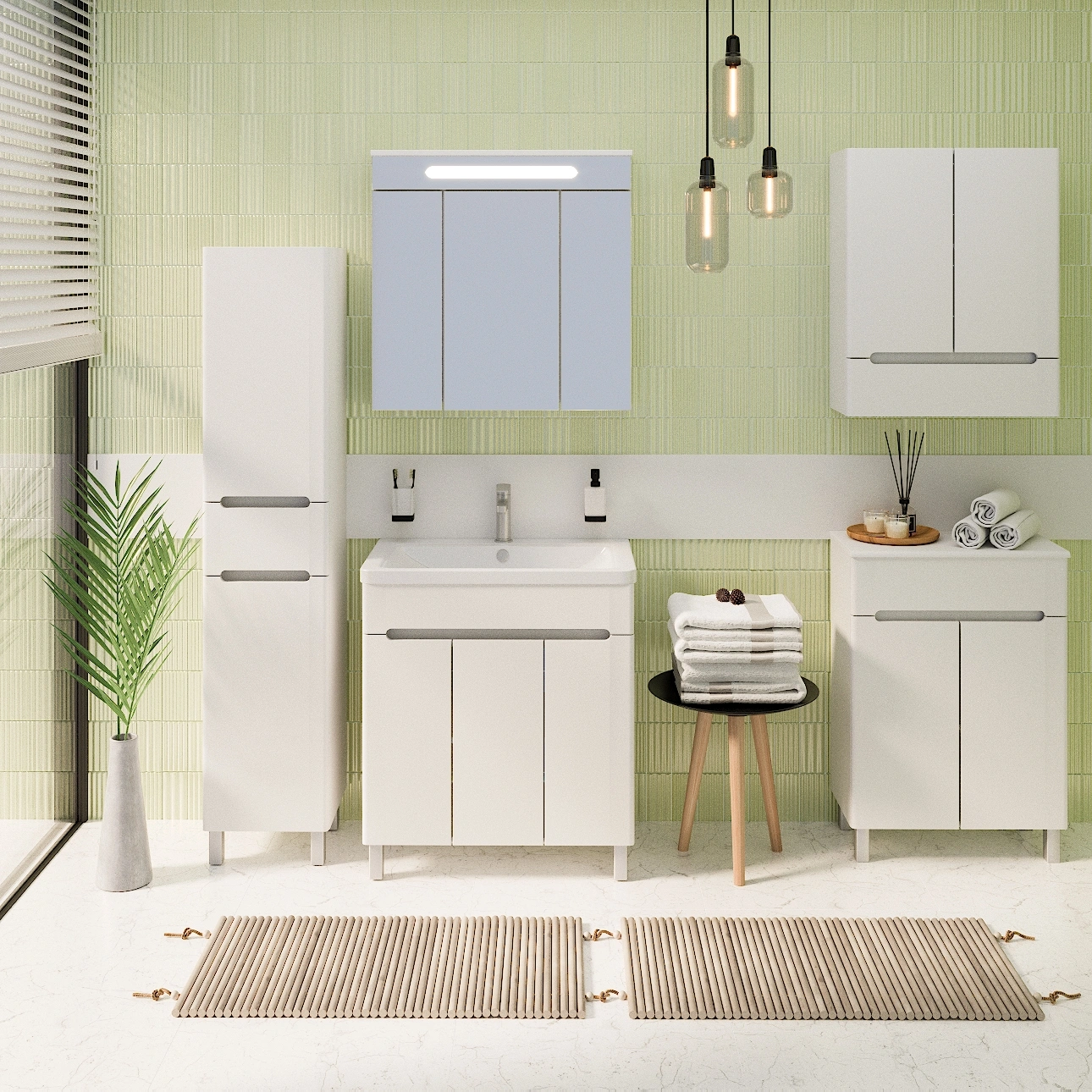 Тумба напольная Runo Парма 75 3 двери, с раковиной Omega 75, белый от магазина Vanna-Vanna.ru!