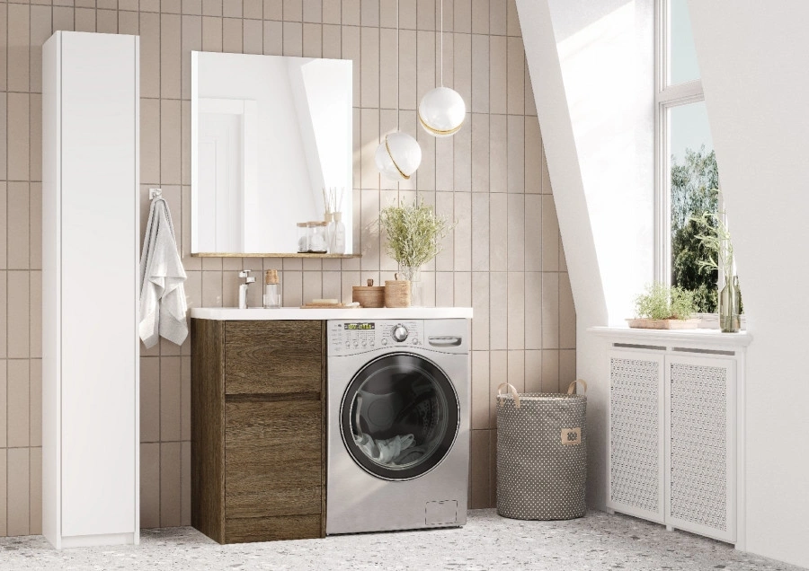 Тумба напольная Aquaton Лондри 40 Дуб Кантри/белый с раковиной Лондри 105 R под стиральную машину от магазина Vanna-Vanna.ru!