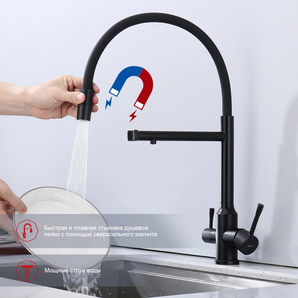 Смеситель для кухни с подключением фильтра Raglo R81.63.06, черный от магазина Vanna-Vanna.ru!