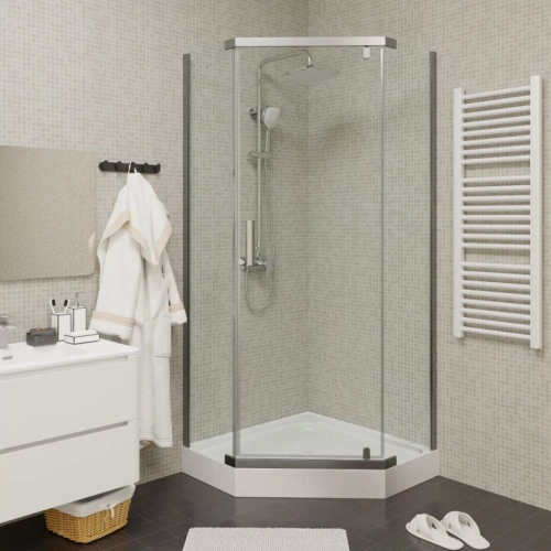 Душевой уголок Parly ZPE911TE пятиугольный, с низким поддоном, прозрачное стекло, хром от магазина Vanna-Vanna.ru!