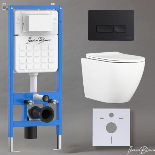 Комплект 3в1 IBERICA BLANCA инсталляция SILENCIO, унитаз BILBAO ALTO белый, кнопка смыва ESTI-R черный матовый (IB001.BLA.231.212) от магазина Vanna-Vanna.ru!