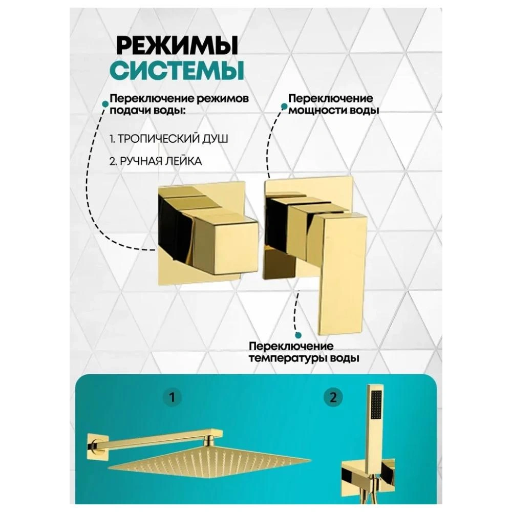 Душевая система встраиваемая (без излива) Grocenberg GB5080GO, золото от магазина Vanna-Vanna.ru!