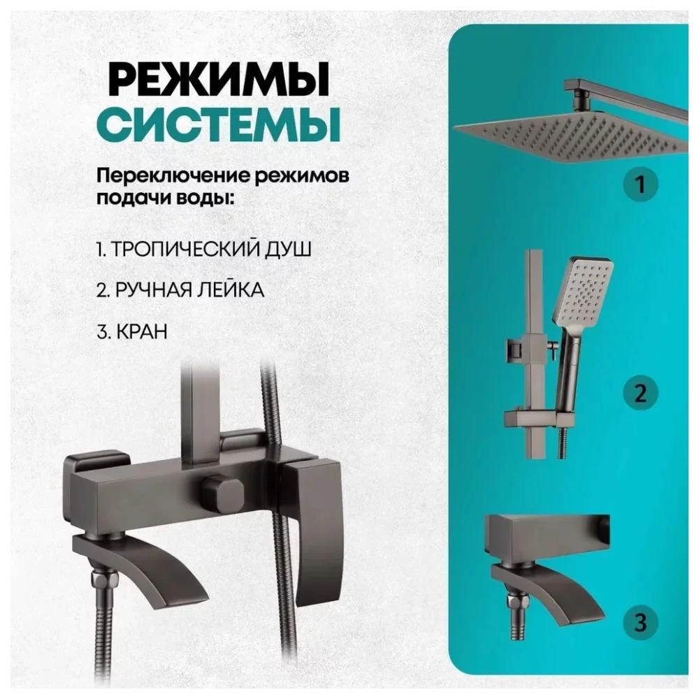 Душевая система Grocenberg GB7007-1BG, графит от магазина Vanna-Vanna.ru!