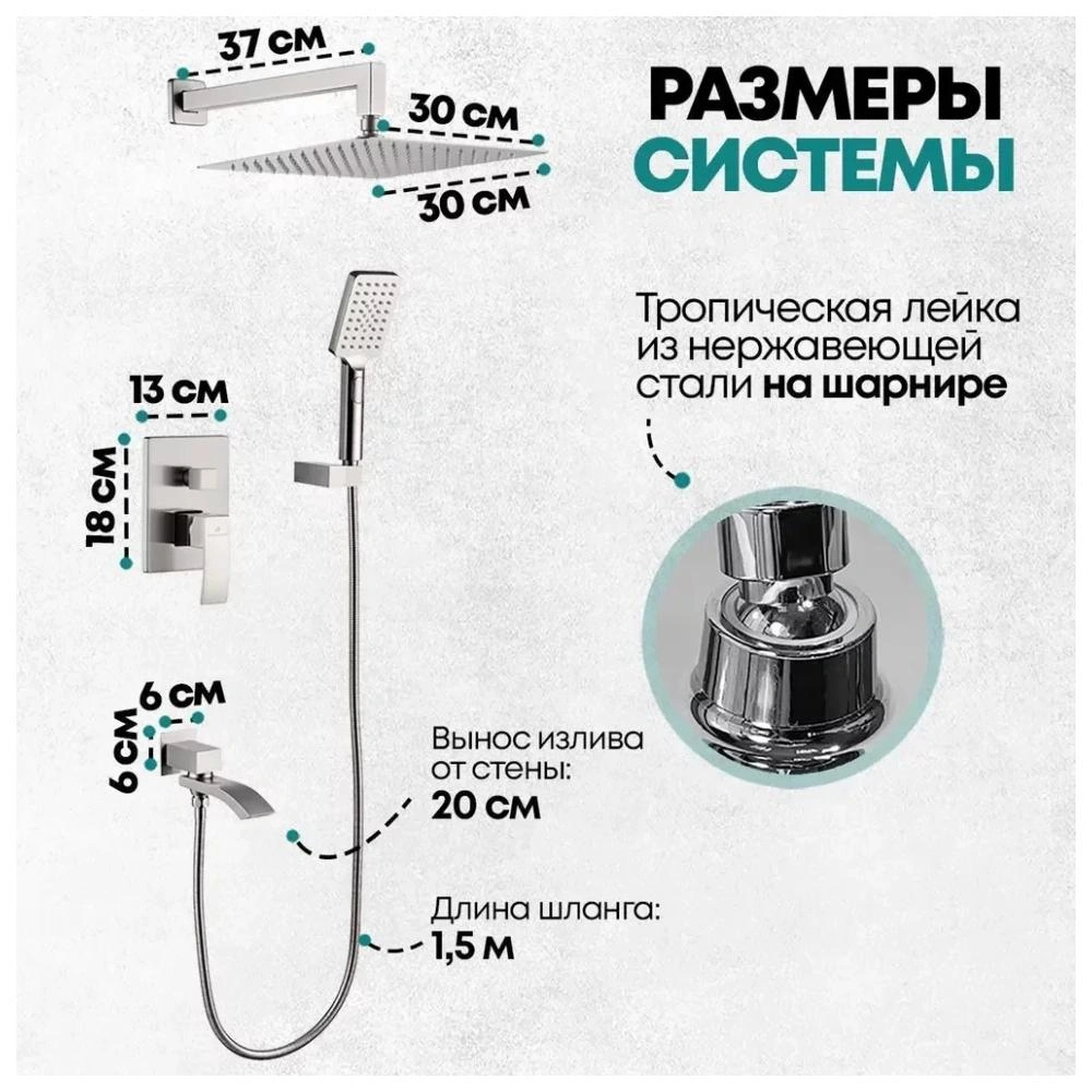 Душевая система встраиваемая Grocenberg GB5007NK, никель от магазина Vanna-Vanna.ru!
