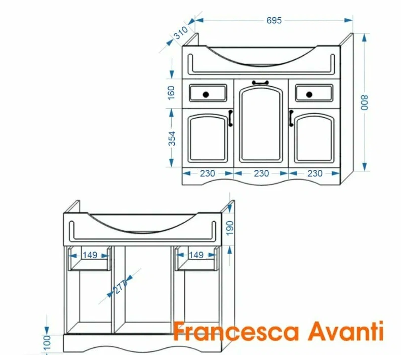 Тумба с раковиной Francesca Империя 75 напольная, два ящика, белая от магазина Vanna-Vanna.ru!