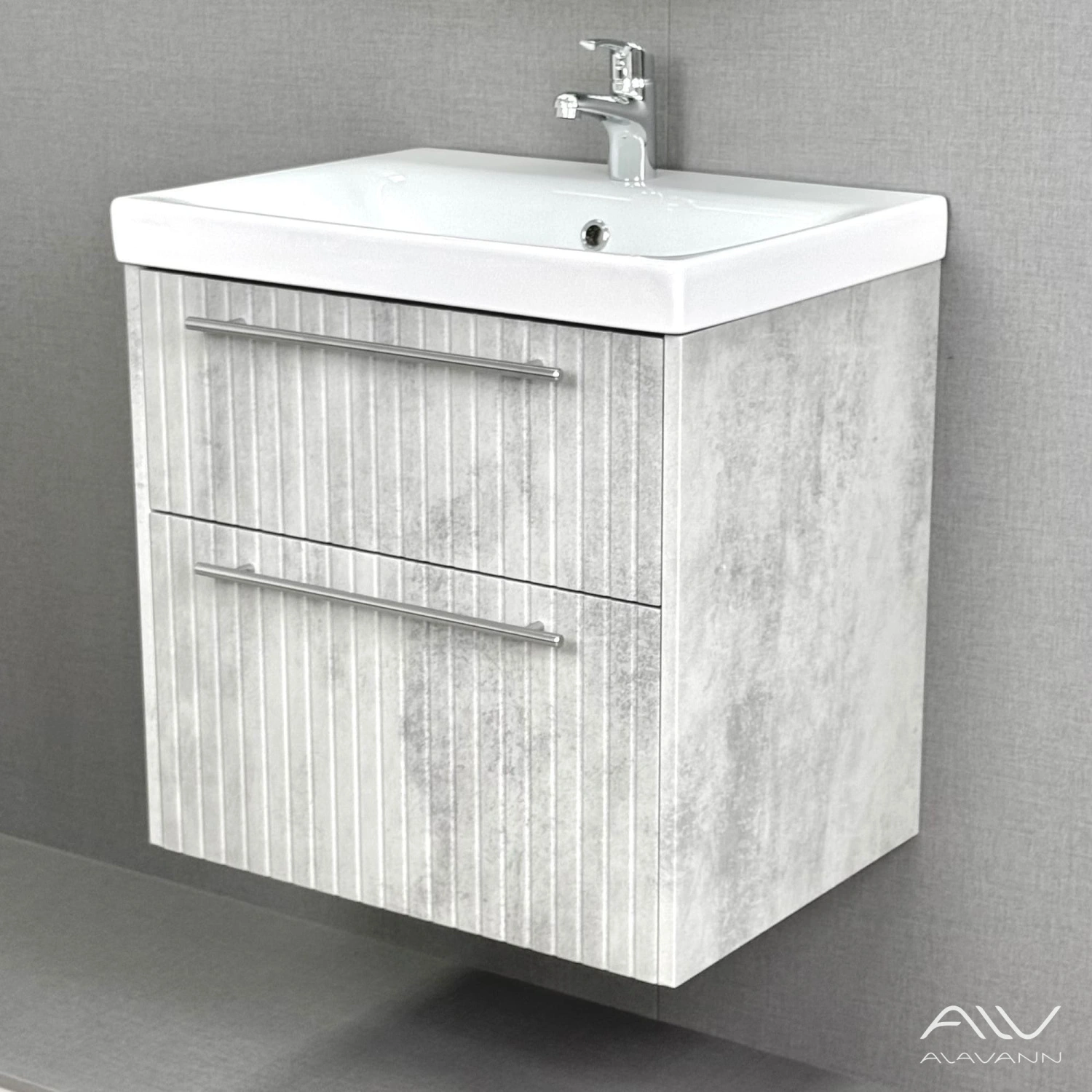 Тумба подвесная Alavann Emma 60 с раковиной Moduo 60, серый бетон от магазина Vanna-Vanna.ru!