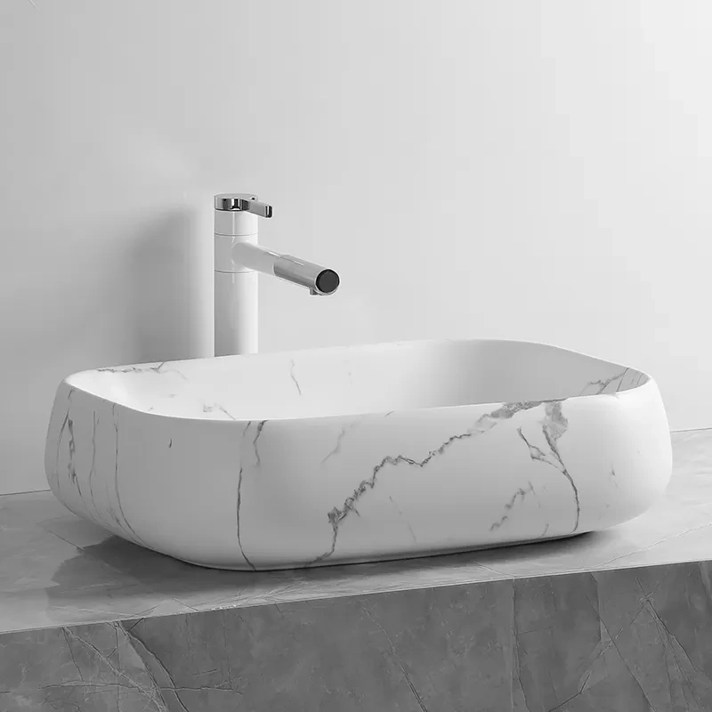 Раковина Ceruttispa CR0086 MMW2 накладная, мрамор матовый белый, прямоугольная 565х400х145 от магазина Vanna-Vanna.ru!