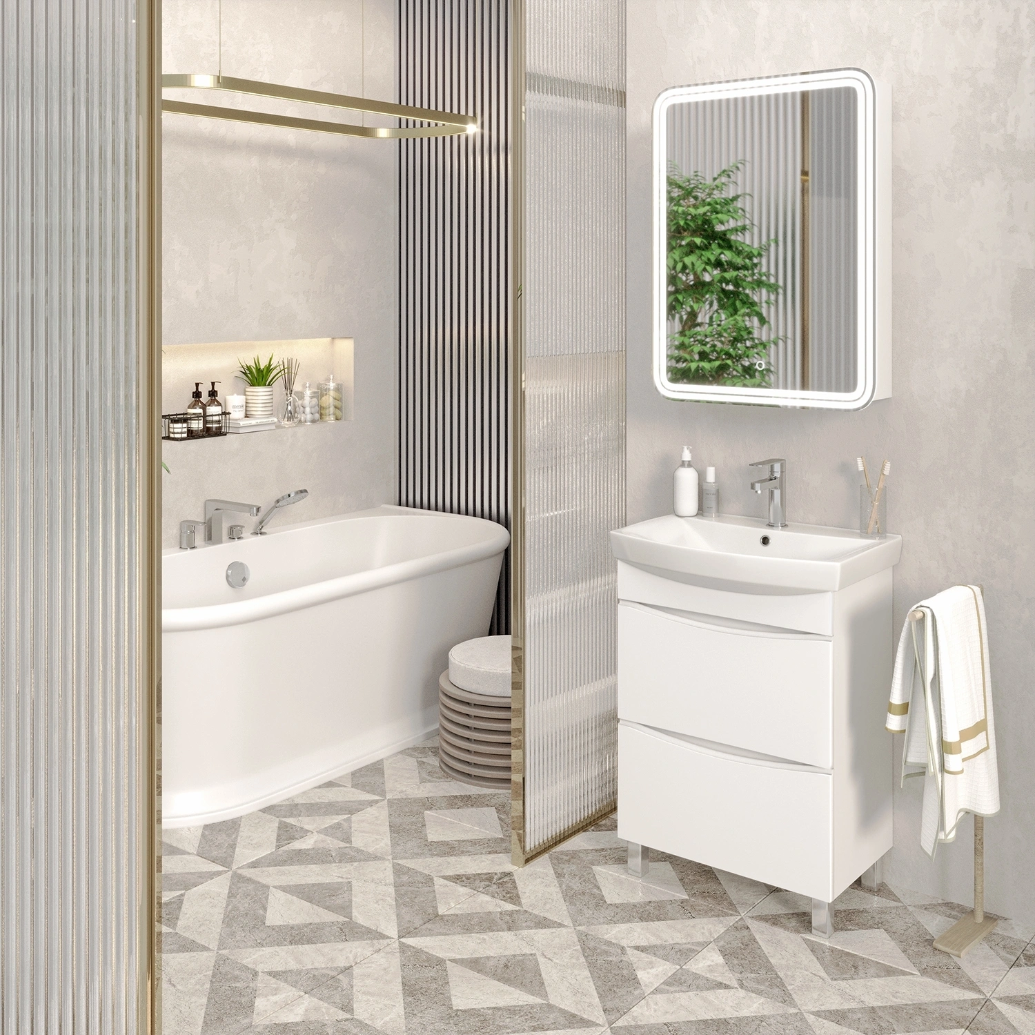 Тумба напольная Emmy Клермонт 55 с раковиной Клермонт 55, белая от магазина Vanna-Vanna.ru!