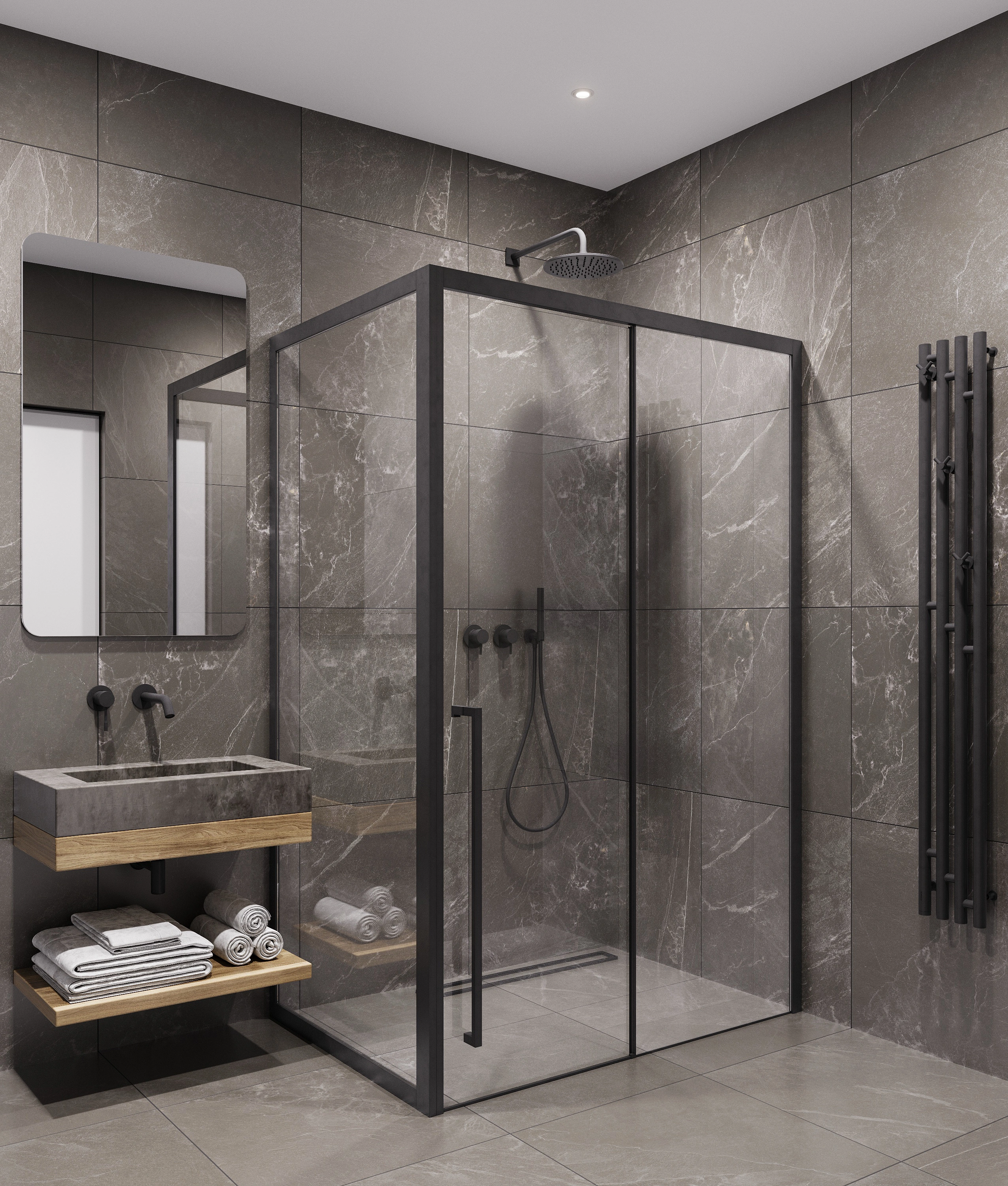 Душевой уголок Timo TDSS-130/03C-8L + TSS-1000/03C-8, 130x100 см, профиль черный, стекло прозрачное