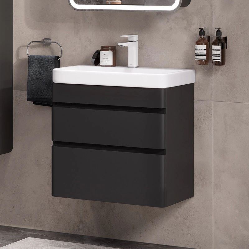 Тумба EQUIL Eltoro с раковиной Nice 60 подвесная, 2 ящика, черный софт