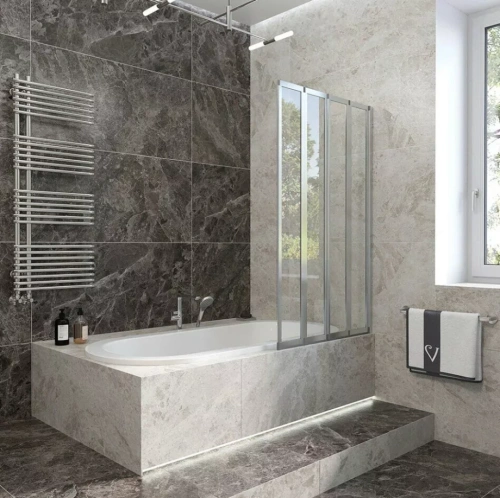 Шторка на ванну Veconi Palau PL-74R, 1200x1500, хром, стекло прозрачное от магазина Vanna-Vanna.ru!
