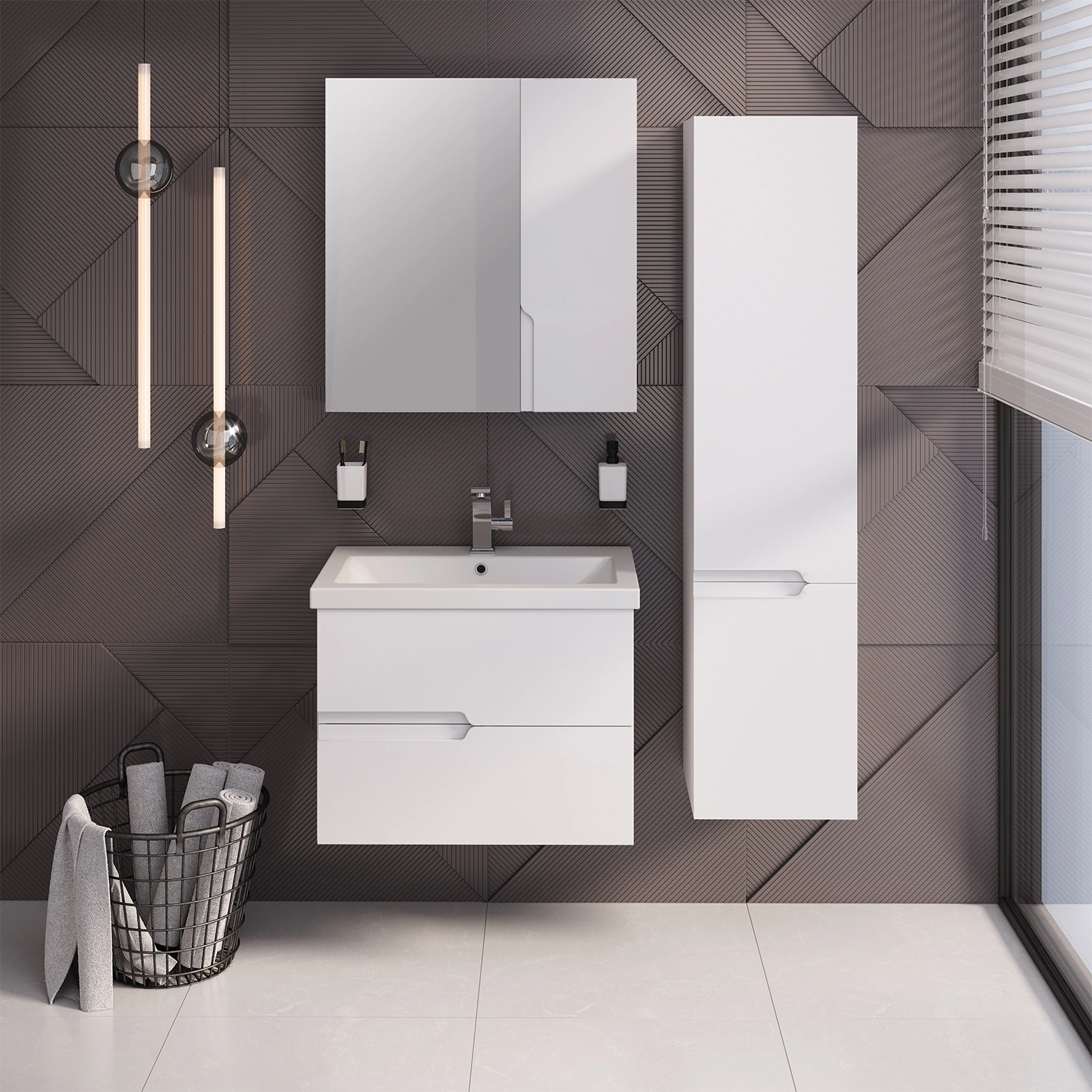 Тумба подвесная Runo Стокгольм 70 с раковиной Como 70, белый от магазина Vanna-Vanna.ru!