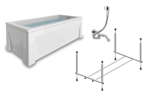 Комплект (5в1) Акриловая ванна TIMO RITTA1670 160*70*63+Каркас + Слив-перелив+Фронтальная панель+Торцевая панель