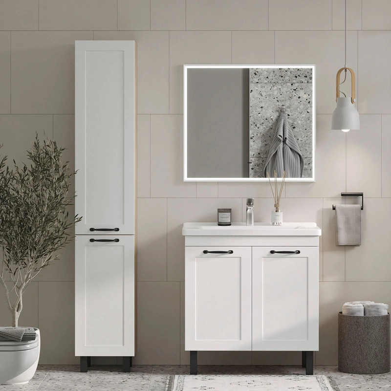 Тумба раковиной EQUIL Lago 80 напольная, 2 двери, белый/дуб сонома от магазина Vanna-Vanna.ru!
