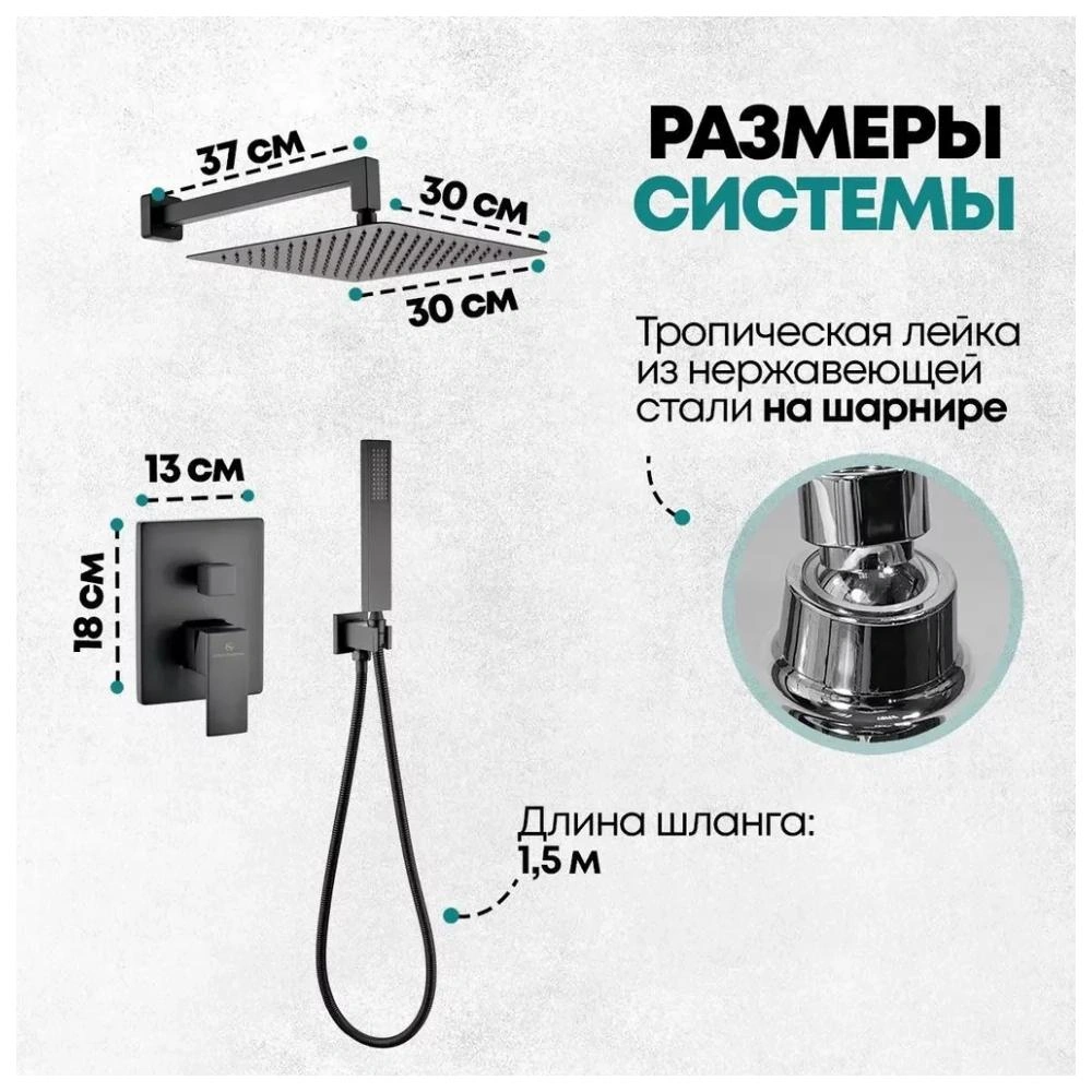 Душевая система встраиваемая (без излива) Grocenberg GB5089BL-3, черный от магазина Vanna-Vanna.ru!
