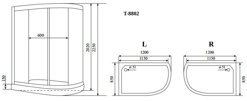 Душевая кабина Timo Comfort T-8802L Fabric Glass 120*85*220+турецкая баня хамам+стульчик прозрачный от магазина Vanna-Vanna.ru!