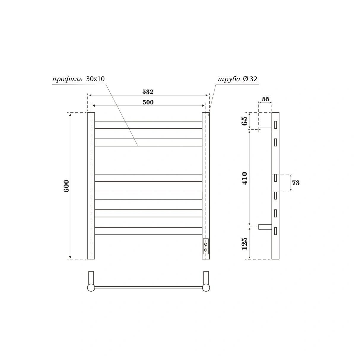 Полотенцесушитель электрический APEXTERMO Sfera SF00165BM 600x500, черный матовый от магазина Vanna-Vanna.ru!