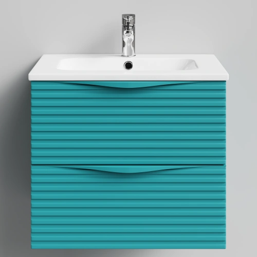 Тумба с раковиной Vod-ok Elite Эйфория 60 F7 полосы горизонтальные, 2 ящика, подвесная, Водная синь RAL 5021 от магазина Vanna-Vanna.ru!