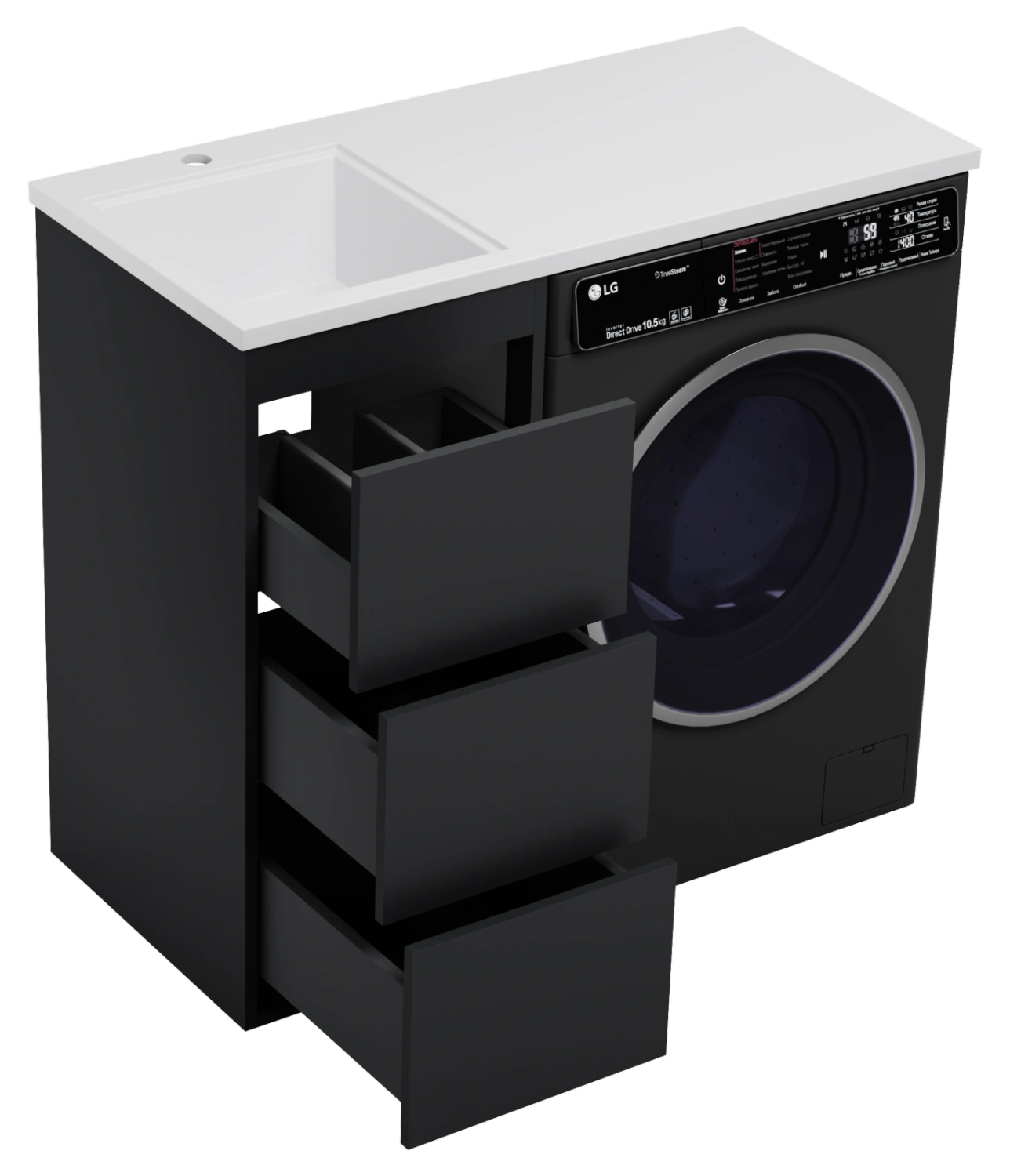 Тумба с раковиной Brevita Grafit 40 под стиральную машину, с раковиной Misty Гавана 100 L, графит от магазина Vanna-Vanna.ru!