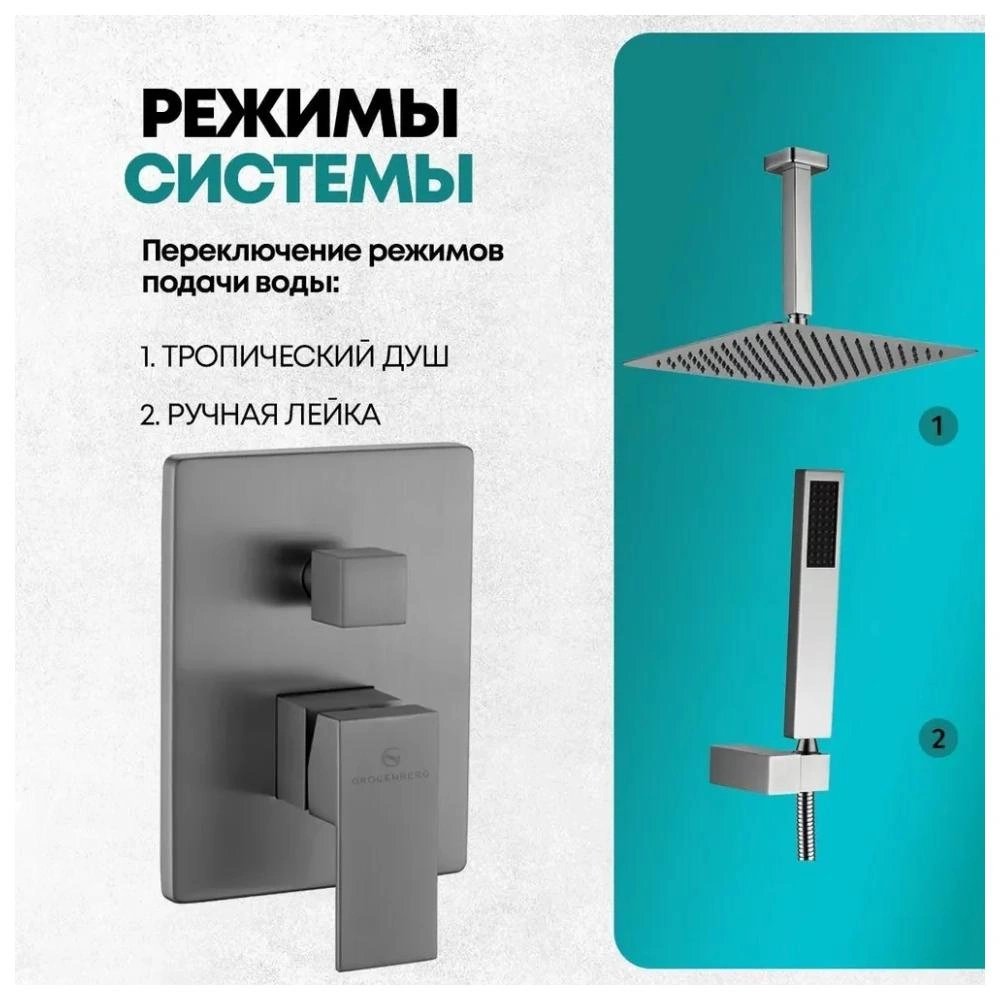 Душевая система встраиваемая (без излива) Grocenberg GB5089BG-4, графит от магазина Vanna-Vanna.ru!
