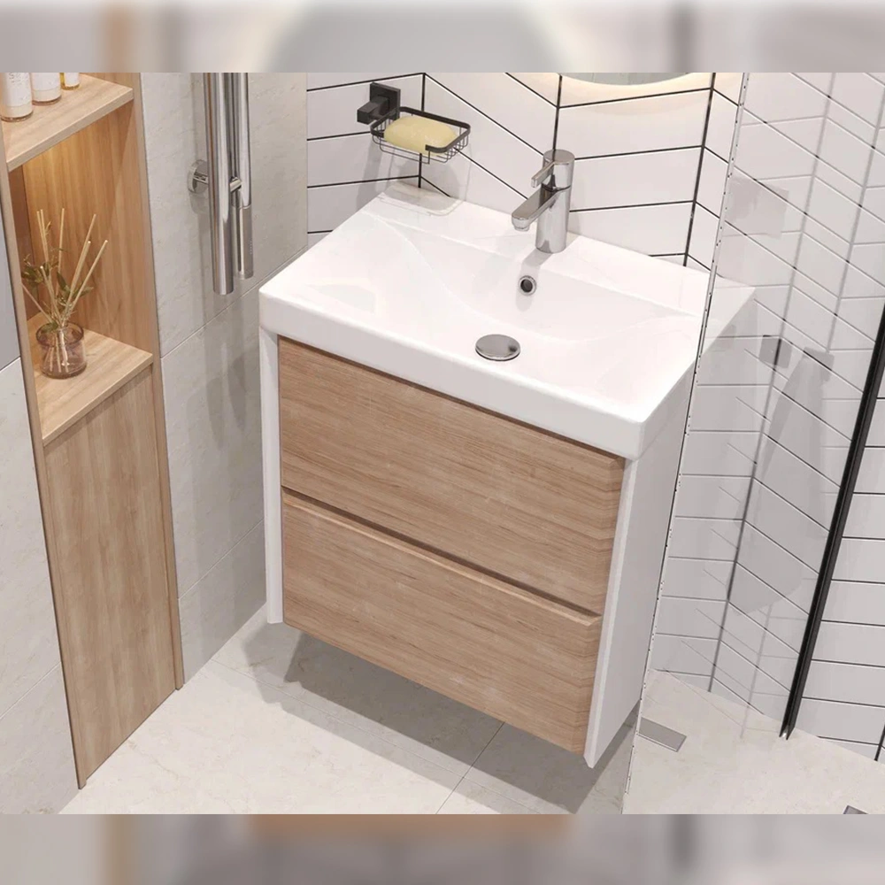 Тумба с раковиной подвесная Velvex Gesso tp.GES.9696.60.2Y белый матовый/дуб сонома, 60 см от магазина Vanna-Vanna.ru!