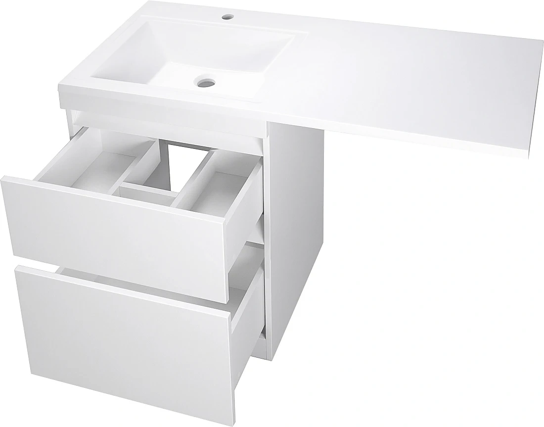 Тумба напольная Style Line Даллас 130 Люкс Plus Эмаль с раковиной Даллас 130 L под стиральную машину, два ящика, белая от магазина Vanna-Vanna.ru!