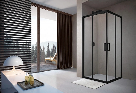 Душевой угол распашной Terminus Альба, 900х900х2000, черный, стекло прозрачное осветленное от магазина Vanna-Vanna.ru!