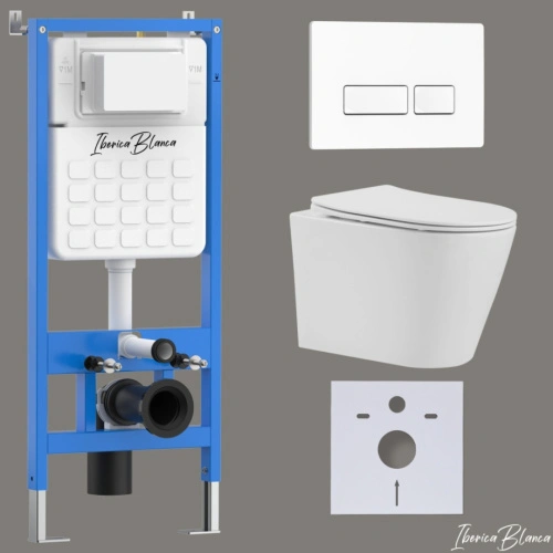 Комплект 3в1 IBERICA BLANCA инсталляция SILENCIO, унитаз BURGOS ALTO белый, кнопка смыва ESTI-R белый глянцевый (IB001.BRA.234.211) от магазина Vanna-Vanna.ru!