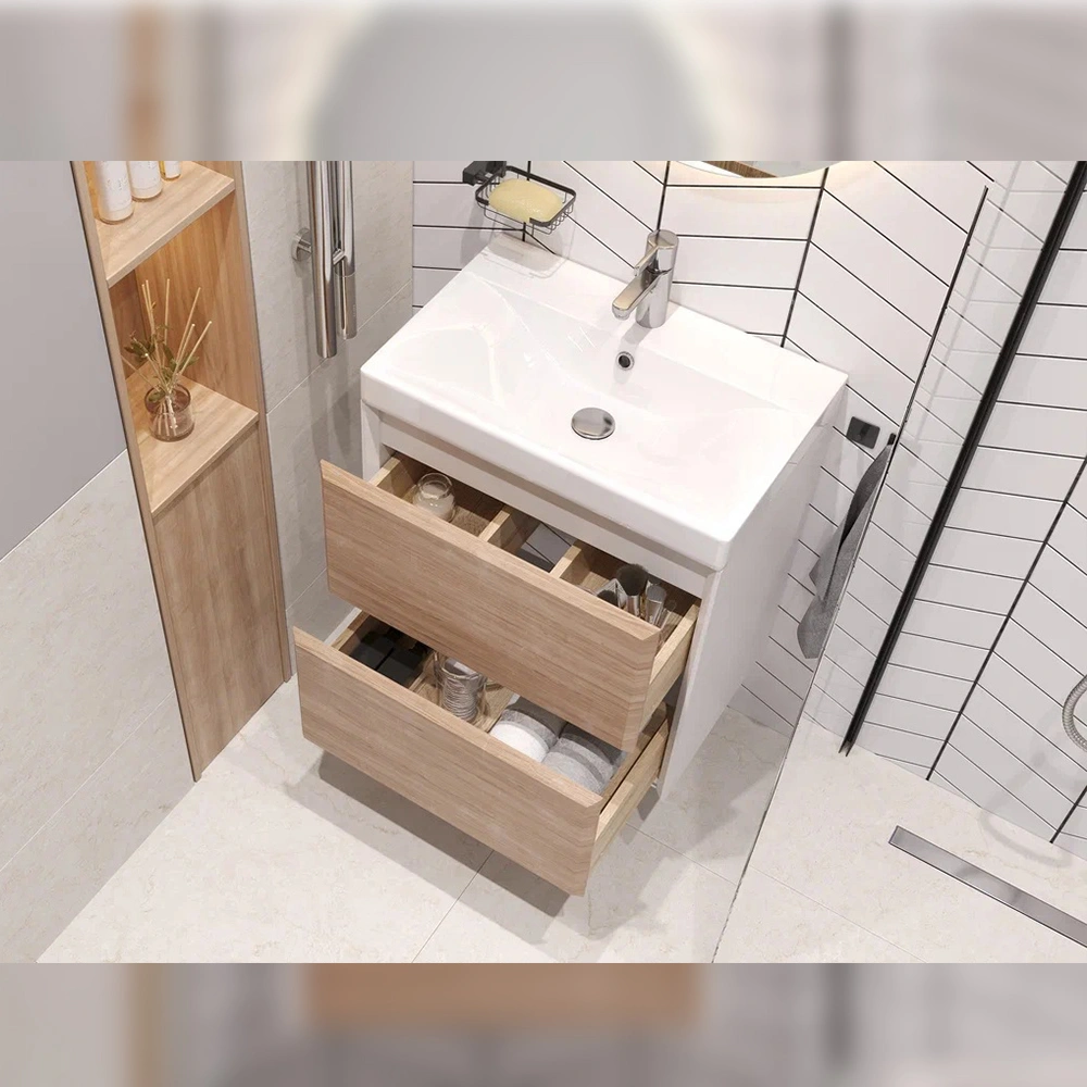 Тумба с раковиной подвесная Velvex Gesso tp.GES.9696.60.2Y белый матовый/дуб сонома, 60 см от магазина Vanna-Vanna.ru!