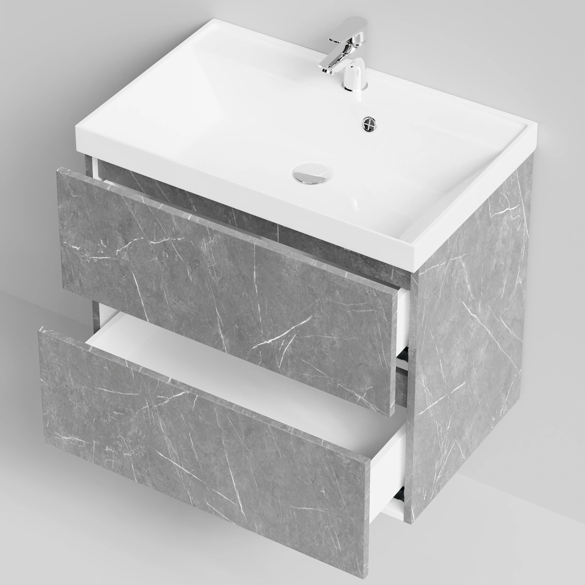 Тумба с раковиной Vod-ok Бест 70  подвесная, Мрамор Серый софт тач от магазина Vanna-Vanna.ru!