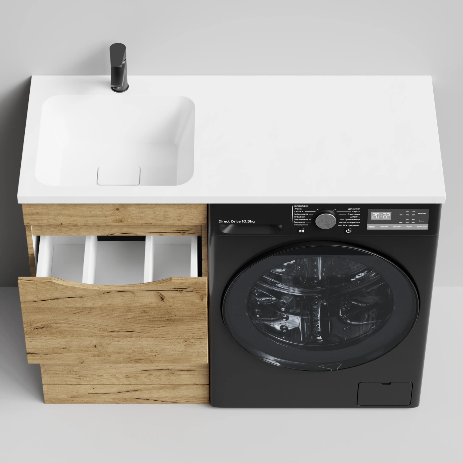 Тумба Vod-ok 48 с раковиной Смайл 110 напольная, под стиральную машину, левая, Дуб Тортуга от магазина Vanna-Vanna.ru!