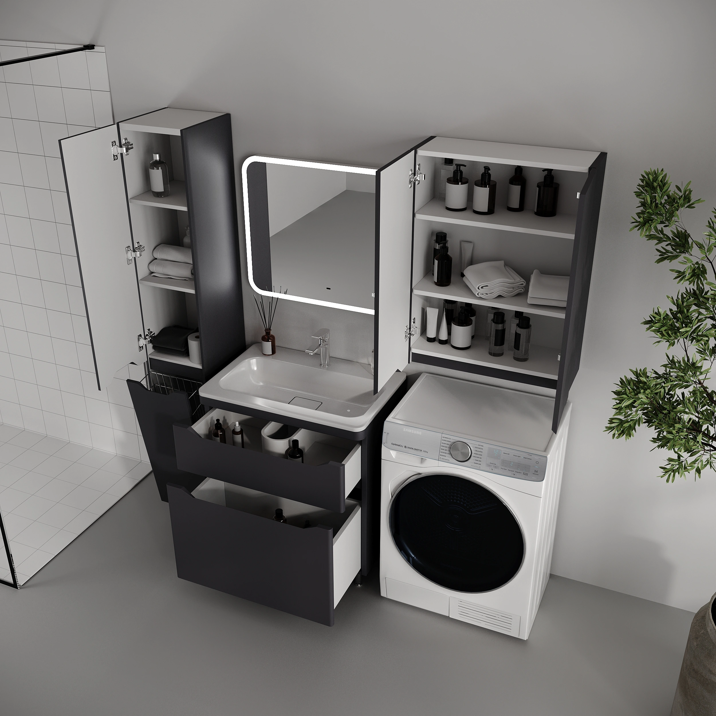 Тумба напольная Style Line Марелла 70 (2 ящ.) антискрейтч графит матовый с раковиной Марелла Люкс 700х400 от магазина Vanna-Vanna.ru!