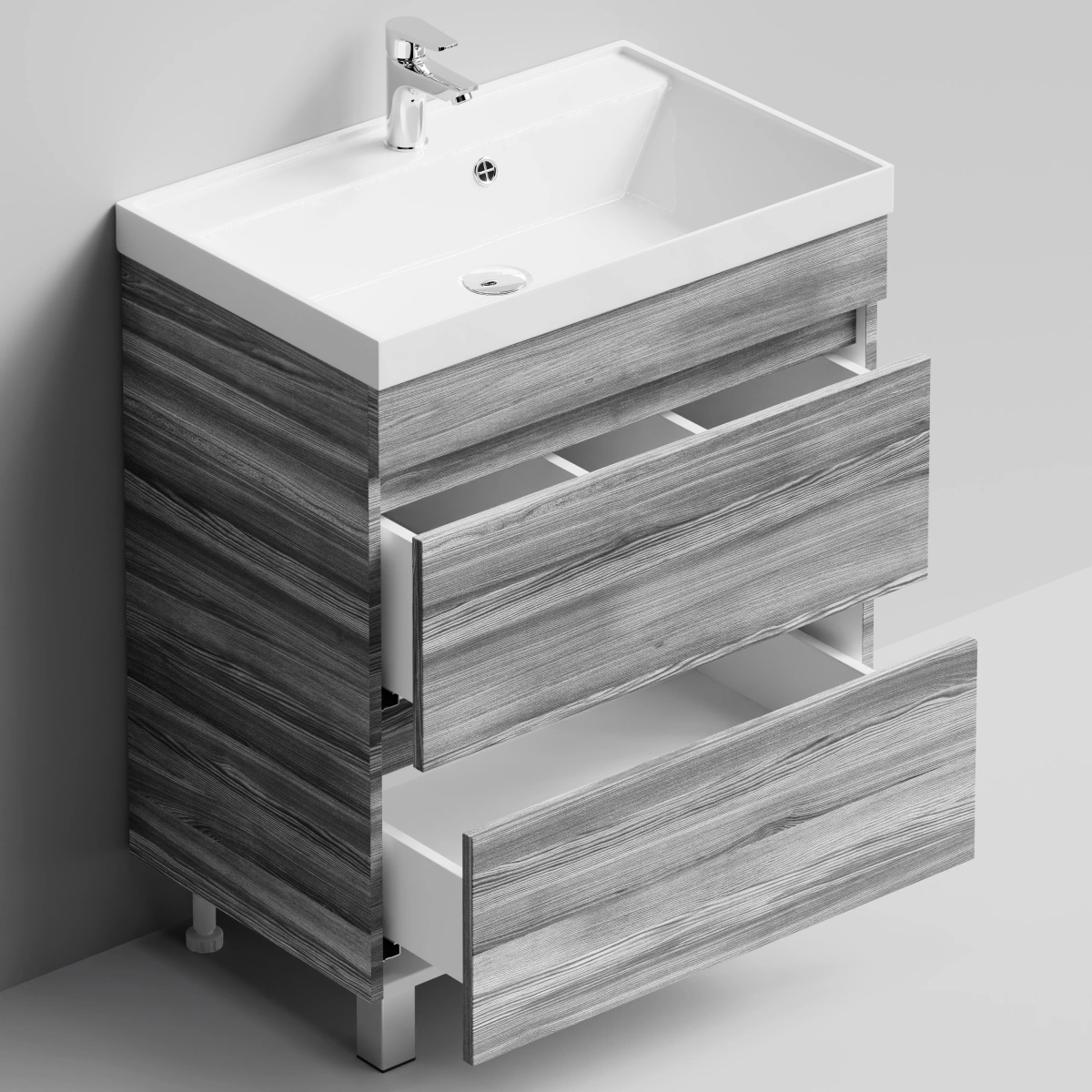 Тумба с раковиной Vod-ok Бест 70  напольная, Лиственница структурная контрастно-серая от магазина Vanna-Vanna.ru!